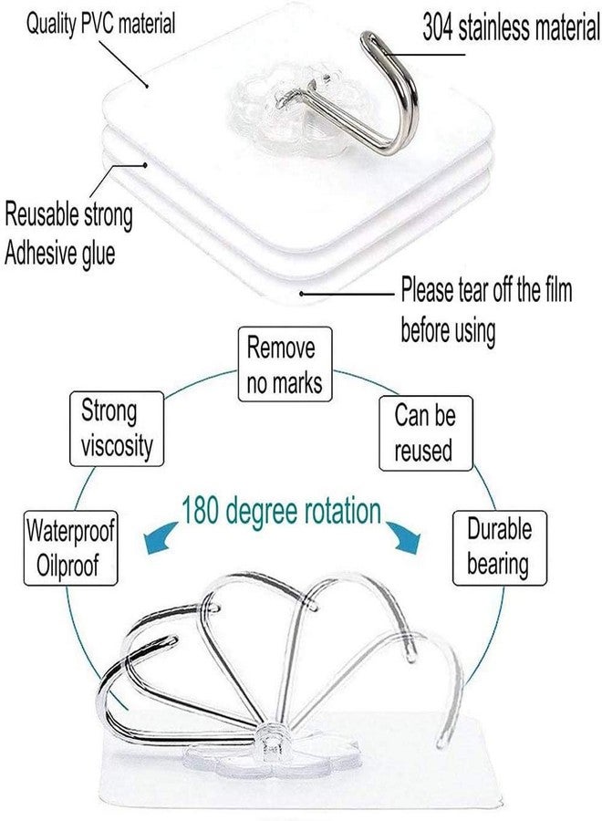 AKRIZA Self Adhesive Wall Sticky Hooks Heavy Duty Utility Hook Transparent Reusable Wall Hangers 10KGS/22lb Waterproof for Home Kitchen Bathroom Bedroom Dorm Keys Bag Towels - 10 Pack - Image 3